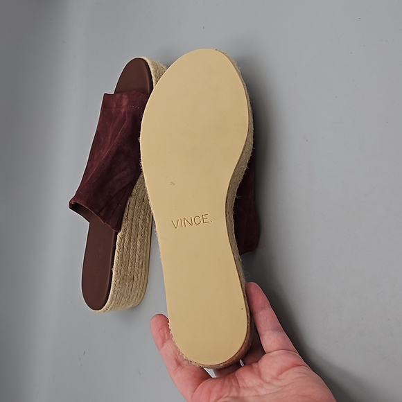 Vince Solana Suede Burgundy Slide-On Platform Espadrille Sandals Women 9 - Picture 8 of 9